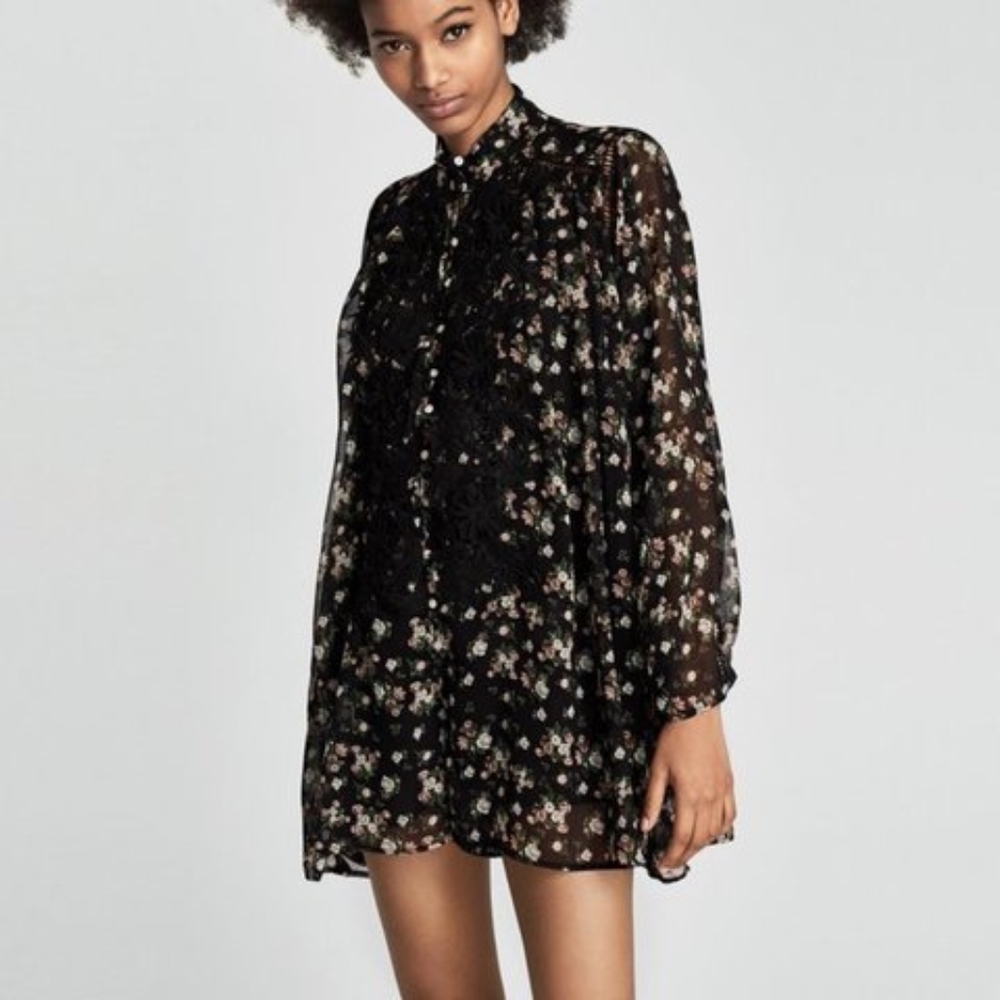 Zara Black Floral Jumpsuit